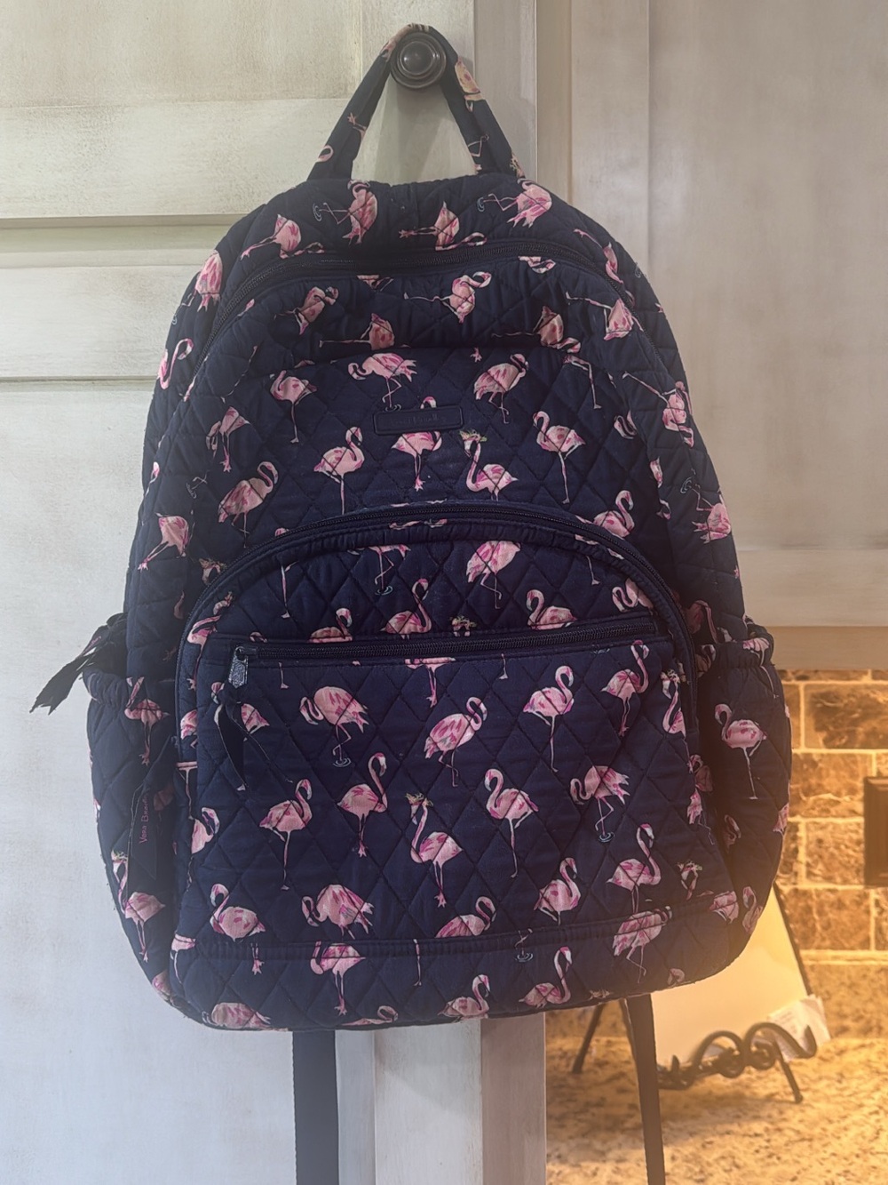 Vera Bradley Navy Backpack with Pink Flamingo Print w/ pencil pouch